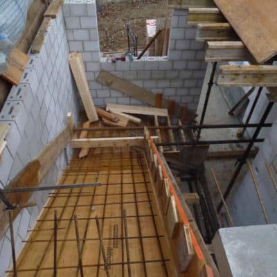 Anbau Treppenhaus, Schalung mit Armierung